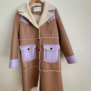Stand Studio Faux Leather, Faux Fur Coat Taupe
